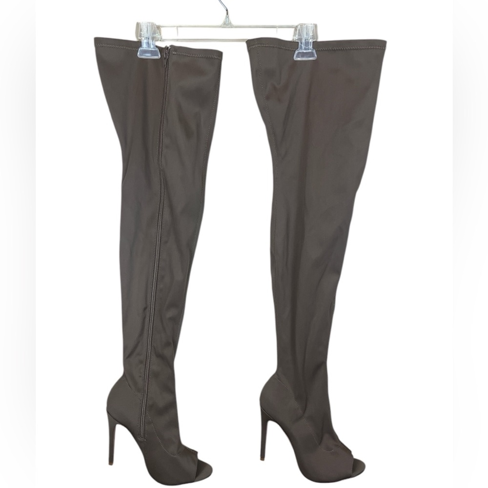 Spandex blend thigh high-open toe boots